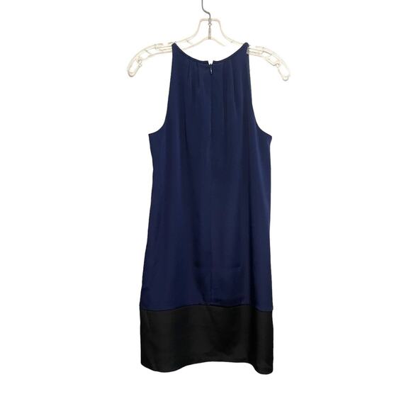 Theory Charlaine Pleat-Neck Shift Dress Women Size 4 Silk Sleeveless Navy Blue - Picture 2 of 9